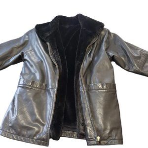 Black Leather Lined Ladies Winter Coat M